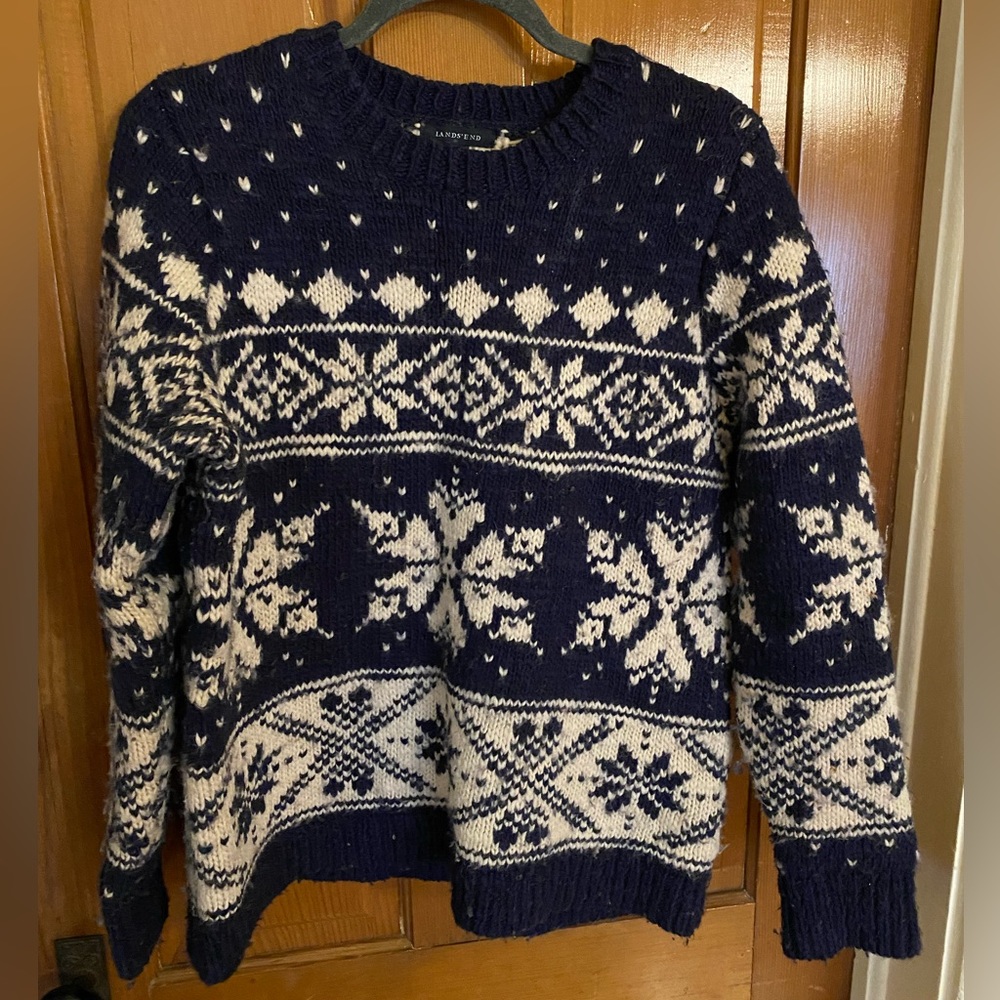 Land’s End Navy Snowflake Sweater